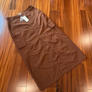 New NWT Moon River Brown Skirt Cargo Pocket Front Slit Midi Lightweight Medium